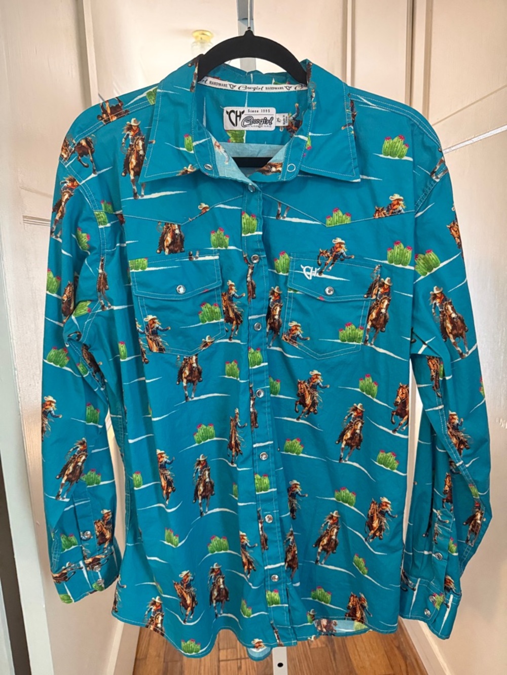 Cowgirl Hardware Turquoise Western Print Button-Down Shirt